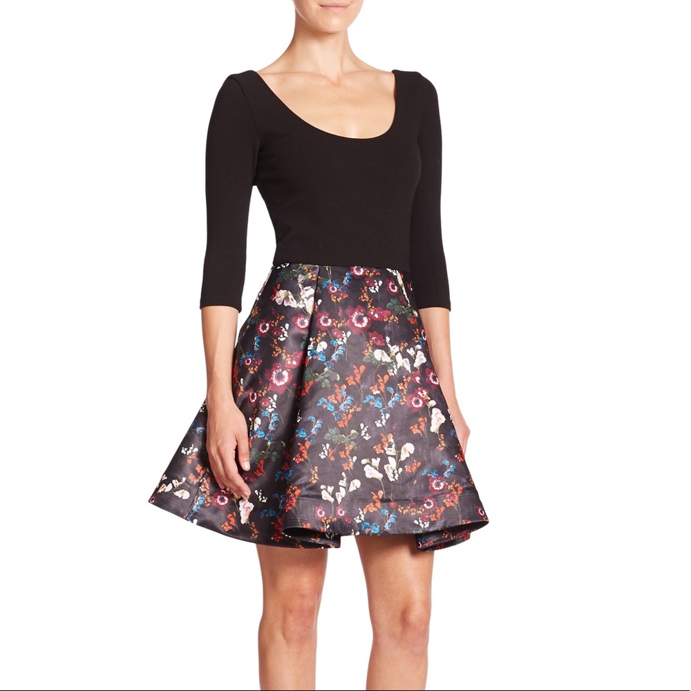 Alice + Olivia Black Amie Knit-top Floral Dress
